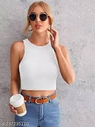 Women White Color Tank Top Size L