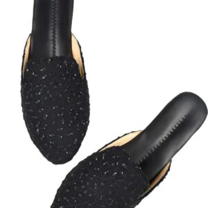 Women Black Colour Shining Flats Slipper Size 42