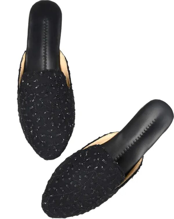 Women Black Colour Shining Flats Slipper Size 42