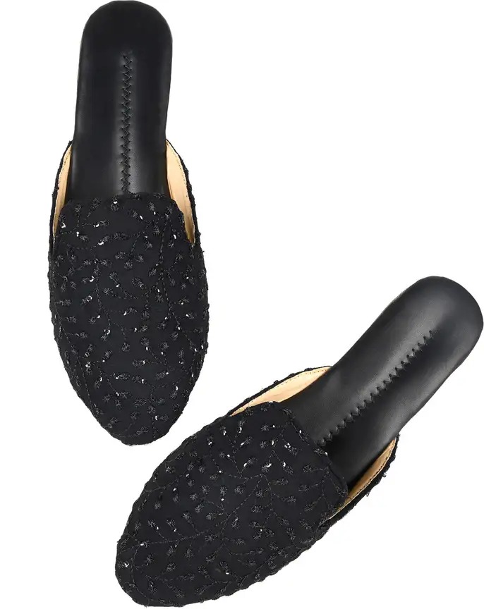 Women Black Colour Shining Flats Slipper Size 42