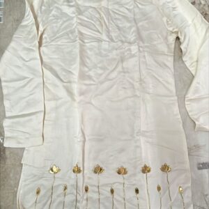 Women White Colour Golden Flower Printed Kurti Size M