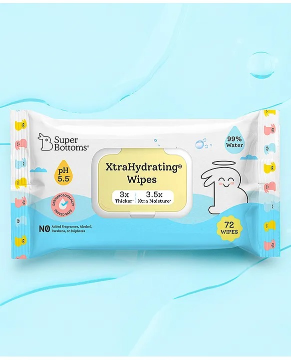 Superbottoms Pure Water Baby Wipes 5Point5 Ph Formula Safe Wipes Newborn 72Pcs