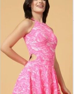 Cuckoo Padded Marble Printed Skirted Swimwear Pink Size L