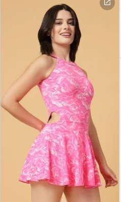 Cuckoo Padded Marble Printed Skirted Swimwear Pink Size L