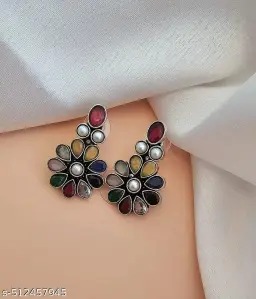 Beautiful Unique Design Oxidised Silver Stud Earrings Women