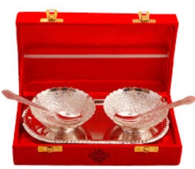 Silver Polished 2 Bowl 2 Spoon And 1 Tray Set