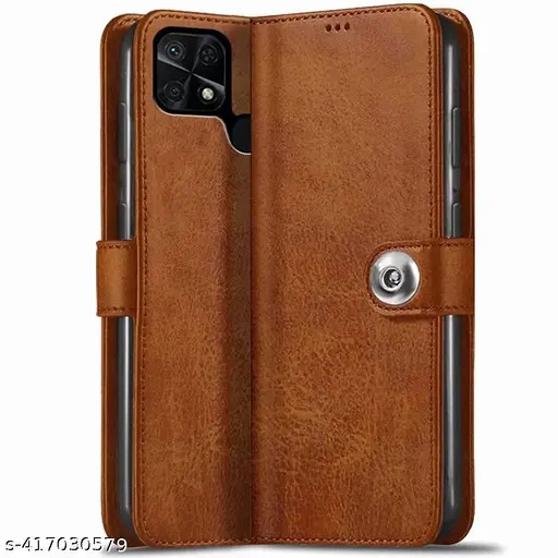 Brown Color Wallet Style Phone Back Cover For Redmi 10 C 10 Power