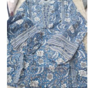 Womens Blue Printed Cotton Top Size M