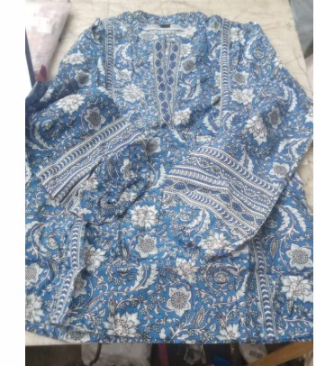 Womens Blue Printed Cotton Top Size M