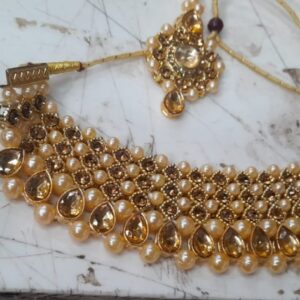 Womens Gold Plated Necklace Set Beige