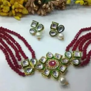 Women Necklace And Earring Set Red Colour