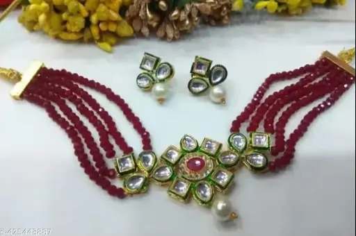 Women Necklace And Earring Set Red Colour