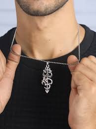 Preyasi Bold By Priyasi Om Trishul Silver Plated Necklace For Men