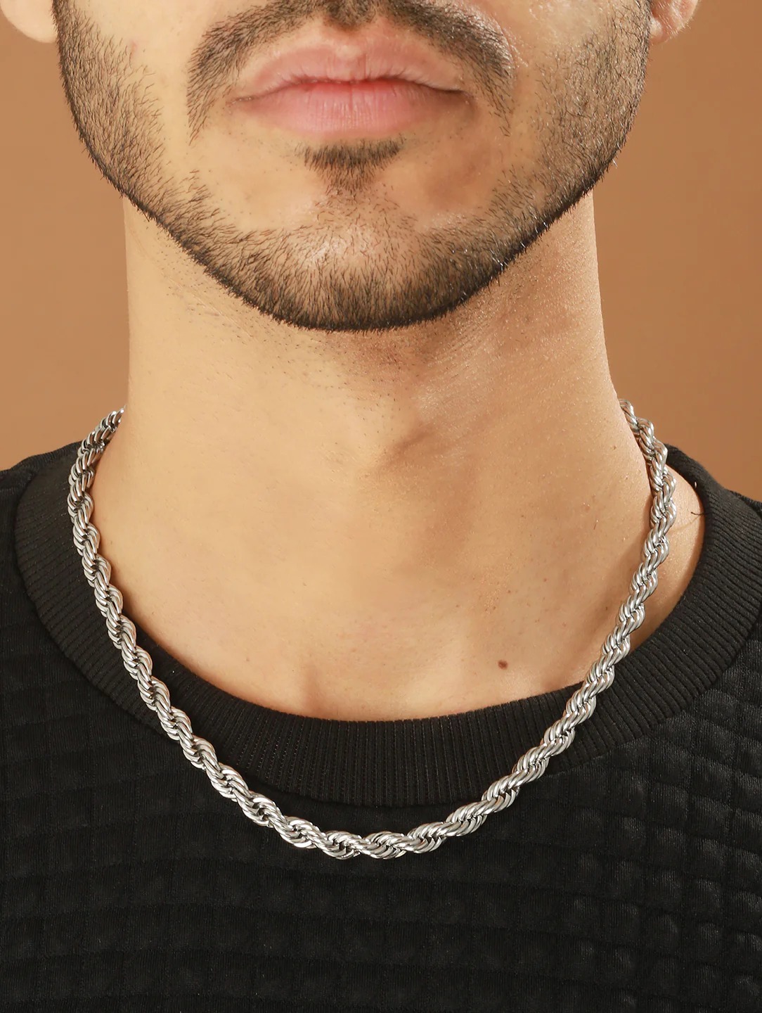 Preyasi Bold By Priyasi Trendy Silver Toned Rope Neck Chain For Men