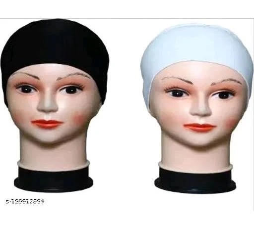 Black And White Color Fabric Hijab Cap Pack Of 2