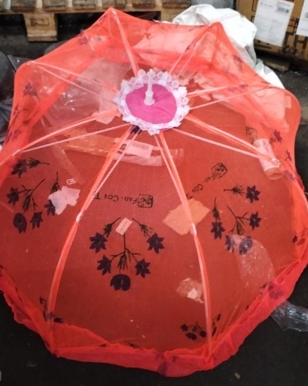 Baby Mosquito Net Foldable Full Cover Baby Mosquito Net Umbrella Orange Color