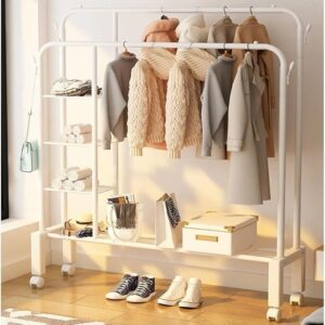 Homecloud Cloth Drying Stand Multipurpose Dual Rod Wheels Garments Rack