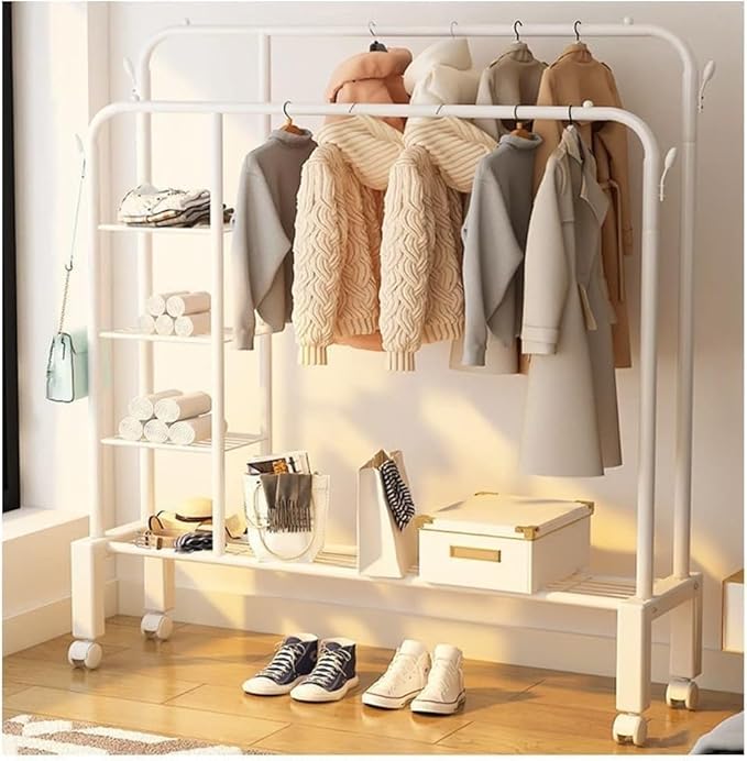 Homecloud Cloth Drying Stand Multipurpose Dual Rod Wheels Garments Rack