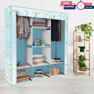 Home Reserve 3 Door Sky Blue Printed Collapsible Wardrobe