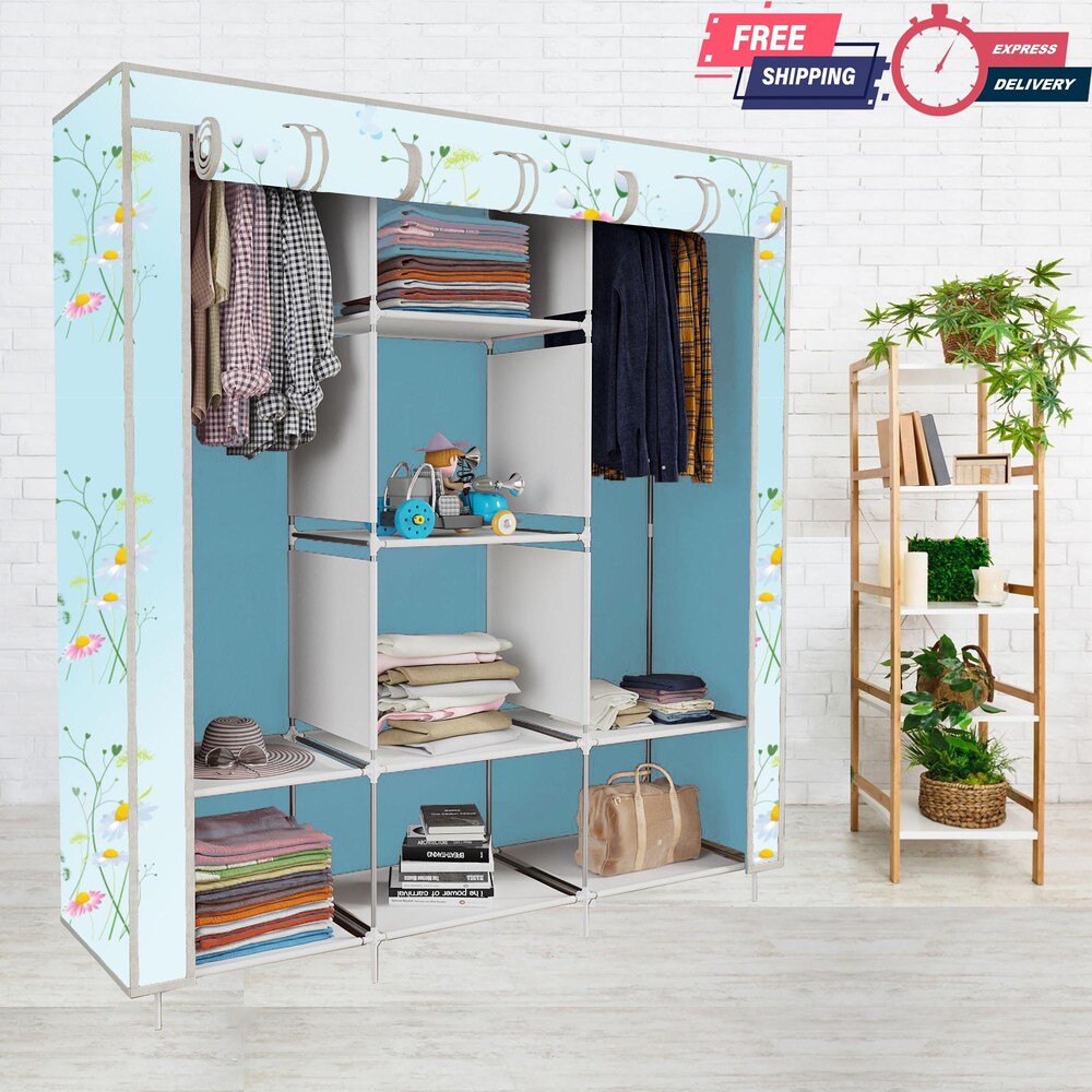 Home Reserve 3 Door Sky Blue Printed Collapsible Wardrobe