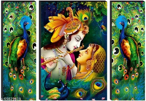 Radha Krishna Religious Modern Art Wall Painting Set Of 3