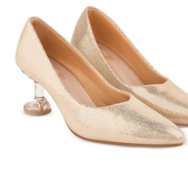 Shoetopia Women Embellished Stiletto Heels Pumps Golden Colour Size 41
