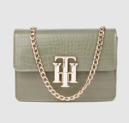 Tommy Hilfiger Green Animal Textured Structured Sling Bag Cactus Color