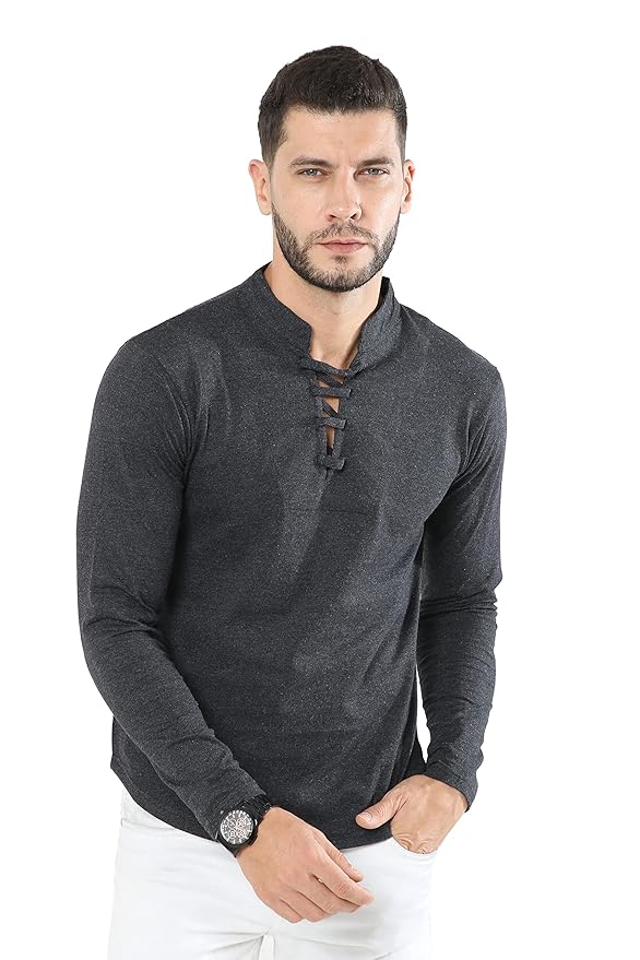 Fanideaz MenS Cotton Full Sleeve Tshirt With Stylish Rope Grey Color Size L