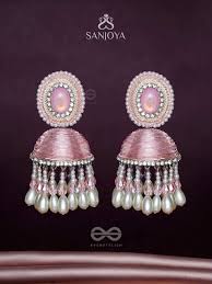 Asdma The Blushing Radiance Stone Sequins And Pearls Embroidered Jhumka Earrings Women