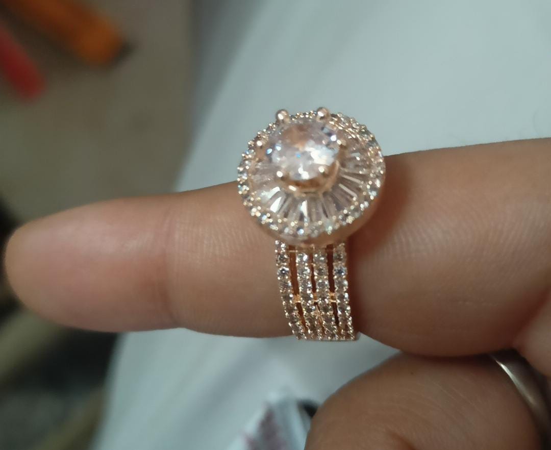 Bello Naari Solitaire Silver Plated American Diamond Adjustable Ring For Women