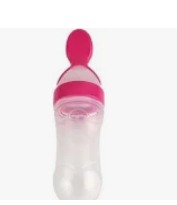 Pink And Transparent Silicon Spoon Feeding Bottle