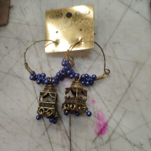 Blue And Gold Colour Jhumka Bali For Women