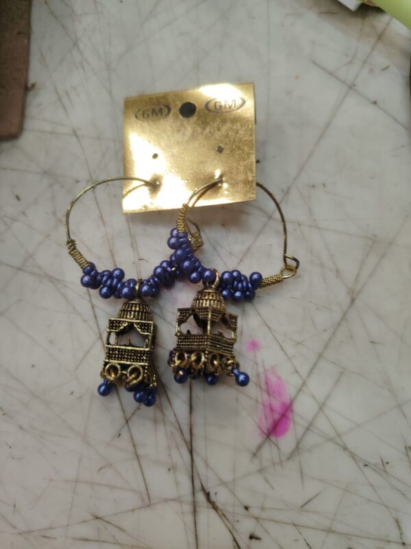 Blue And Gold Colour Jhumka Bali For Women