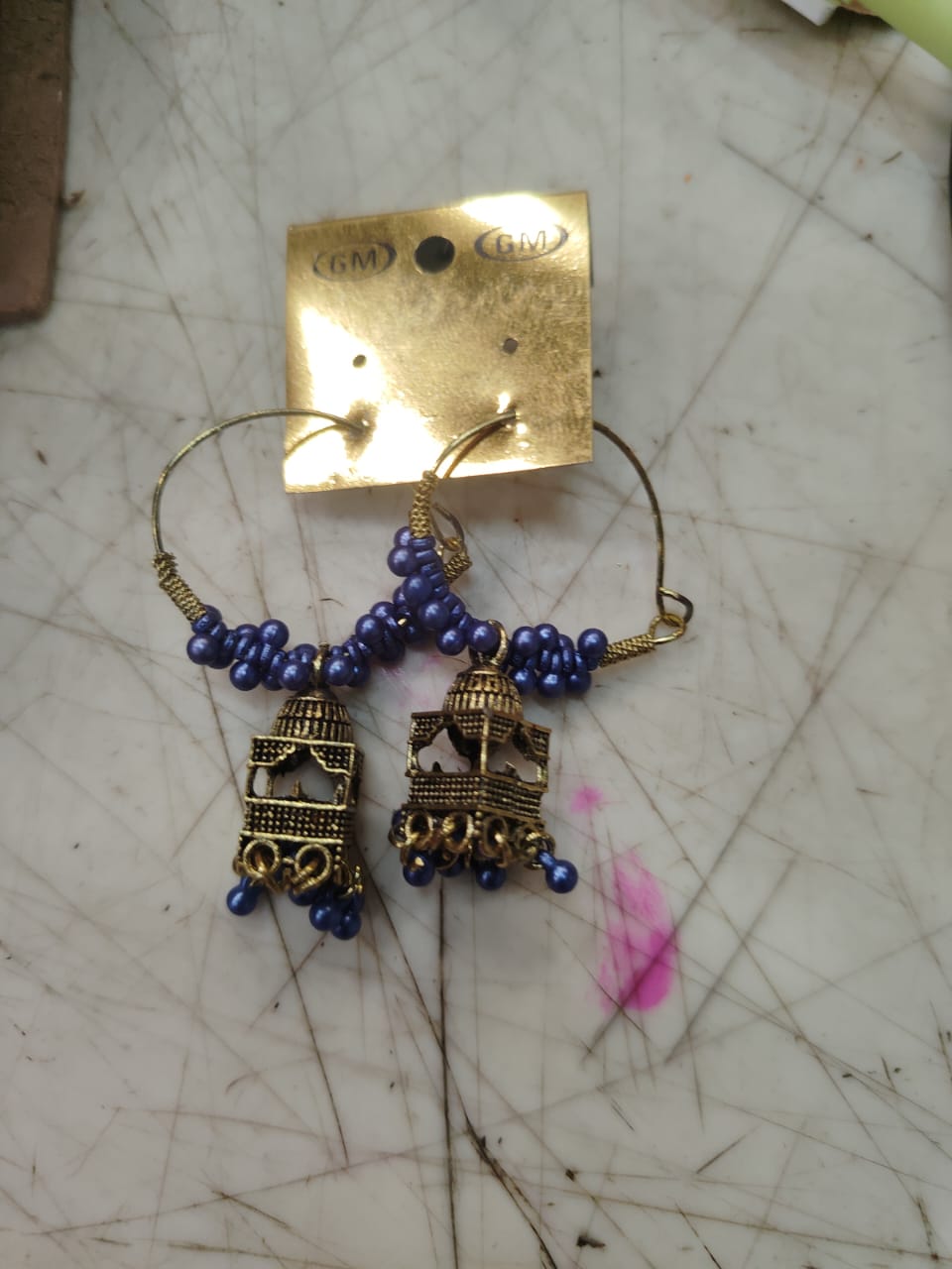 Blue And Gold Colour Jhumka Bali For Women