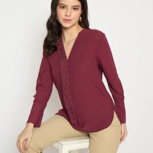 Madame Maroon Solid Shirt Size S
