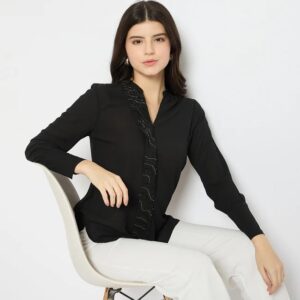 Madame Solid Black Shirt Size L