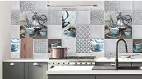 Grey Printed Waterproof Adhesive Wallpaper For Kitchen 2 Mtr