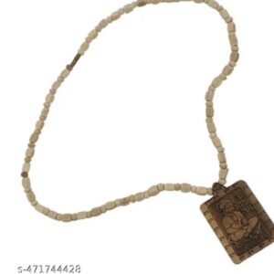 Wooden Carving Brown Hanuman Locket Shri Jageshwar Dham With Mala