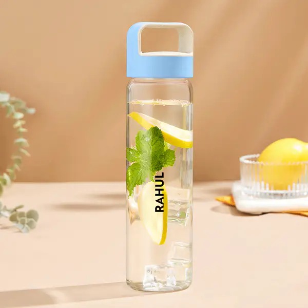 Borosil 1L Neo Borosilicate Glass Bottle Blue Lid Personalise