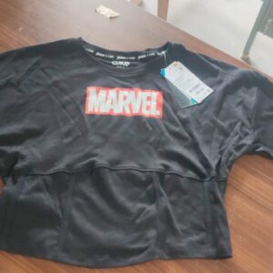 AJILE Marvel Women Printed Round Neck Cotton Blend Black colour T Shirt M size