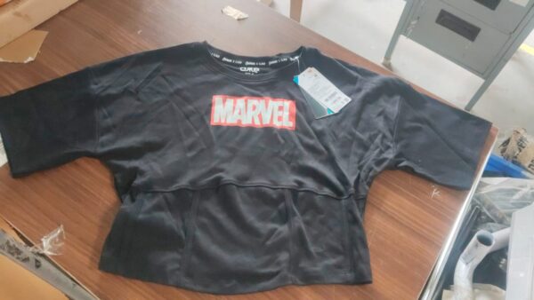AJILE Marvel Women Printed Round Neck Cotton Blend Black colour T Shirt M size