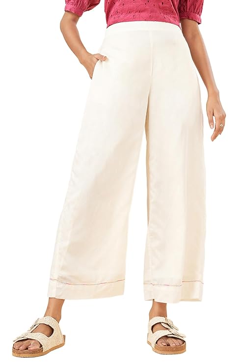 Akkriti by Pantaloons Womens High Rise Comfort Fit Pants size S colour cream