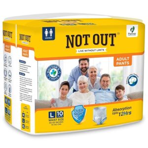 Not Out Adult Diaper Pants Absorption Unisex with Extra Soft Odour Control 10 Count Pack of 1 L size