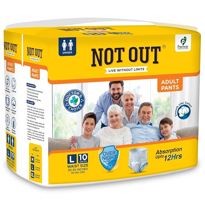 Not Out Adult Diaper Pants Absorption Unisex with Extra Soft Odour Control 10 Count Pack of 1 L size