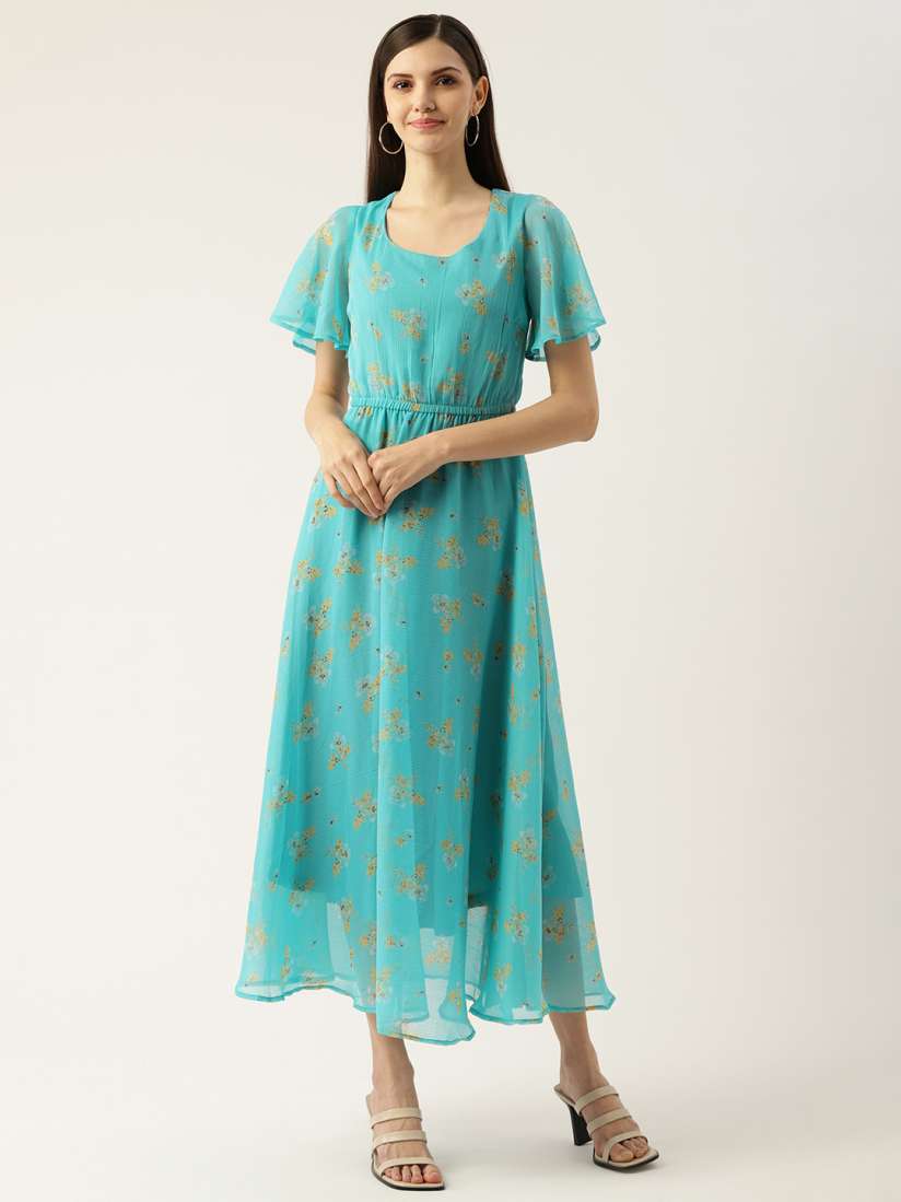 Deewa Blue Yellow Floral Chiffon Maxi Dress lt blue colour 3xl size