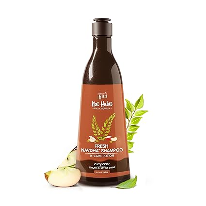 Nat Habit Curry Cider Navdha Shampoo for Breakage Control Shiny Hair Amla Reetha Shikakai Herbal Shampoo for Women Men 250ml