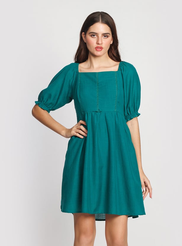 ZINK LONDON Women Solid A line Dress green colour size L