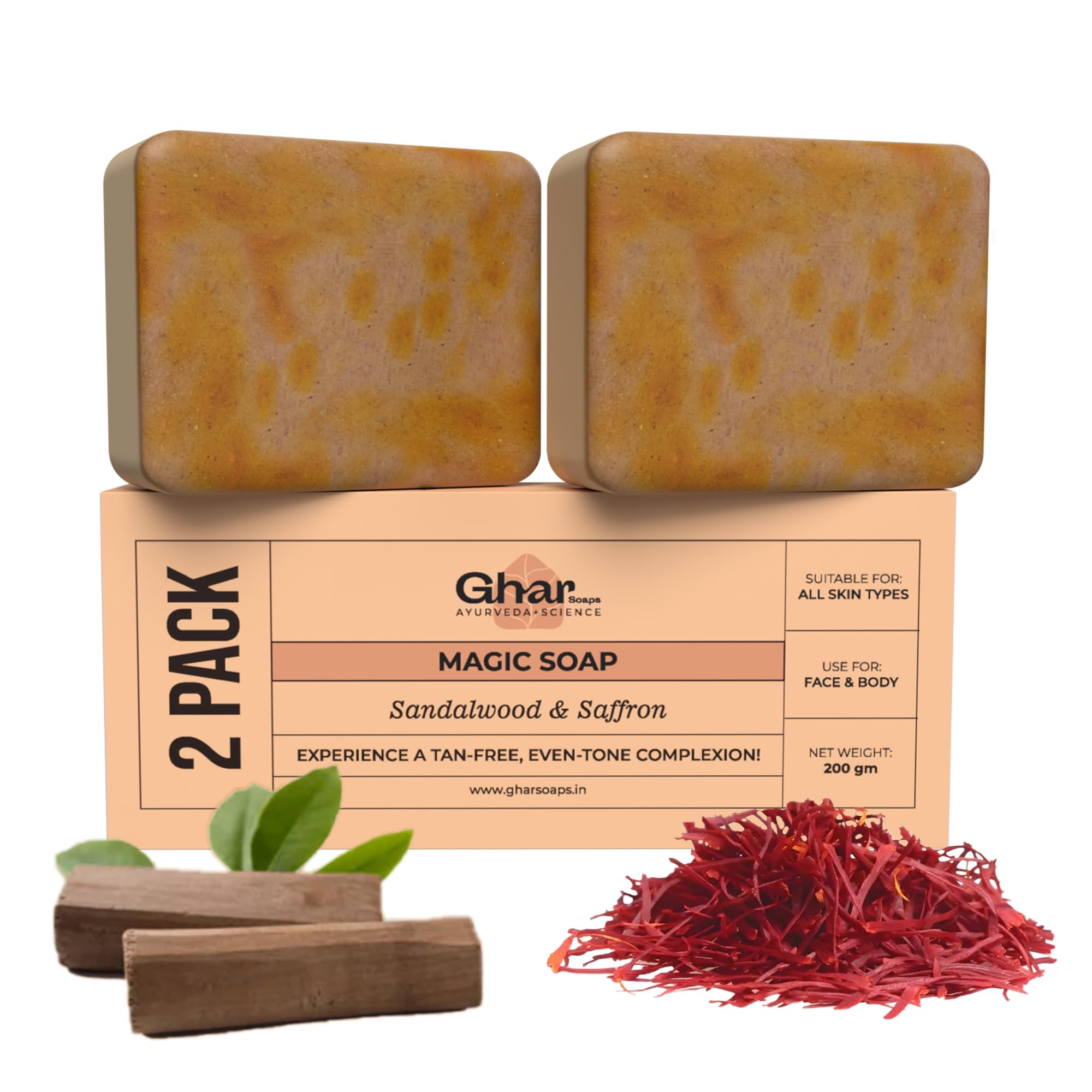 Ghar Soaps Sandalwood Saffron Soap for De Tan Brightening pack of 2
