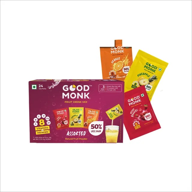 Good monk Instant Fruit Drink Mix Assorted Natural Orange Mixed Berries Pineapple Powder 396g