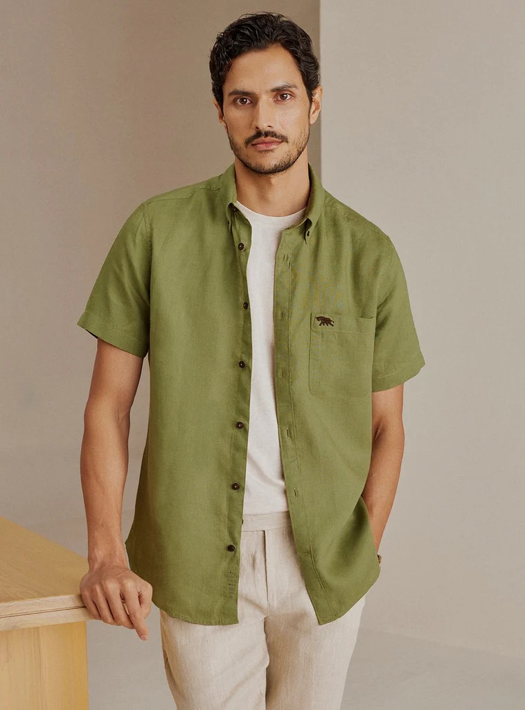 Andamen Deep Olive Linen Shirt for men s size L